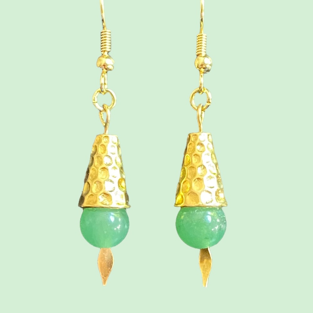 HAND CRAFTED Earrings Aventurine Beads Dangle Drop Long Natural Stones Pierced - Picture 5 of 8